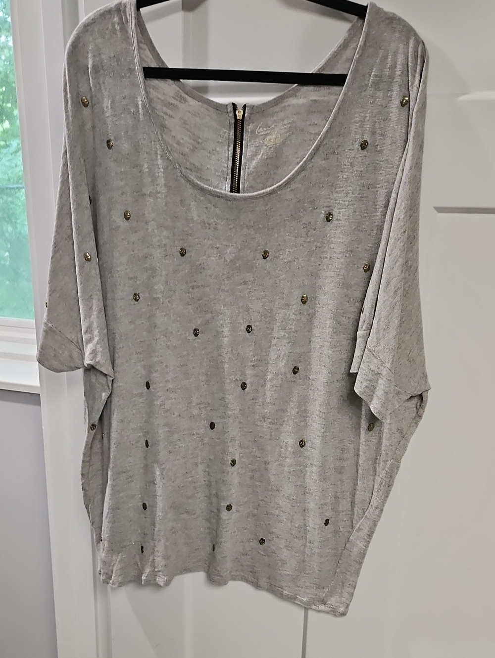 Lane Bryant Light Gray Studded Scoop Neck Top